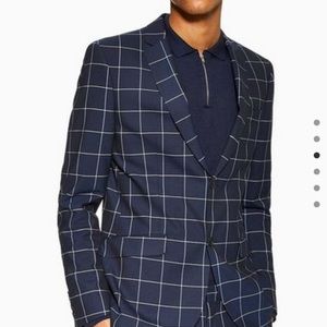 Topman Windowpane Navy Skinny Blazer